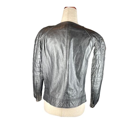Asos Women's Black Genuine 100% Leather Quilted Jacket 4 Zipper Cuffs - Picture 4 of 9